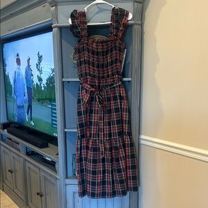 NY&C Plaid Midi Dress with Ruffle Straps and Self Tie Belt